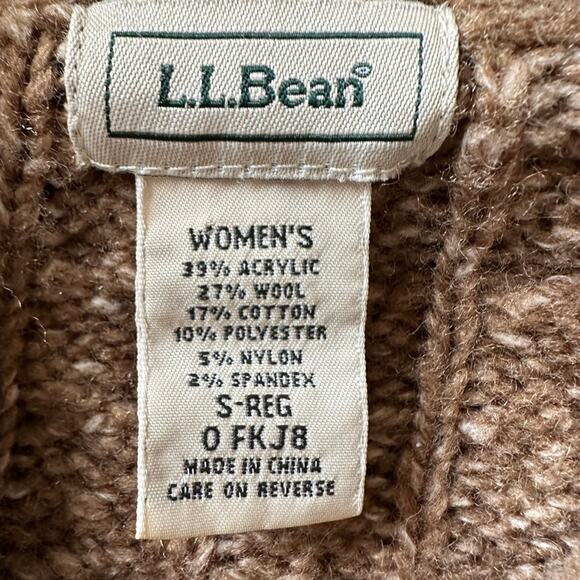 L.L. Bean Cable Knit Cardigan Sweater Wool Blend Button Front Long Sleeve SMALL - Picture 8 of 11